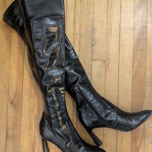 Chic Black Croc-Patterned Over-the-Knee Boots (Nine West 'Sizzle')